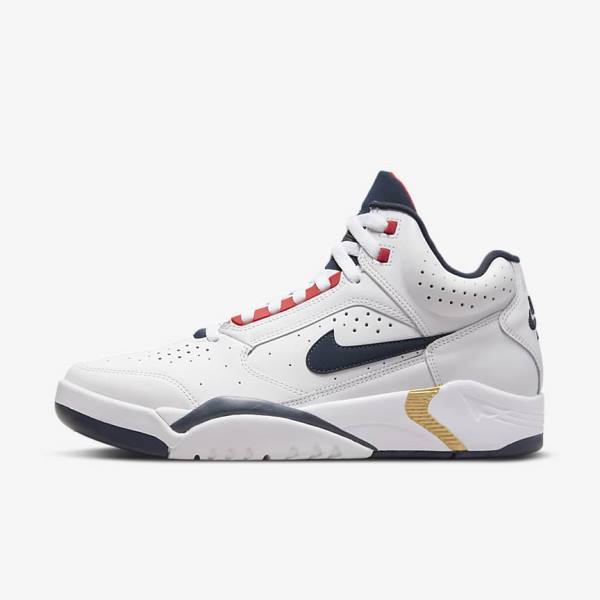 Nike Air Flight Lite Mid Sneakers Heren Wit Rood Metal Goud Donkerblauw | NK934DMC