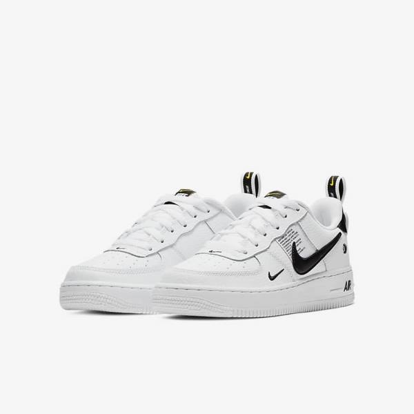 Nike Air Force 1 LV8 Utility Older Sneakers Kinderen Wit Zwart Geel Wit | NK679HNR