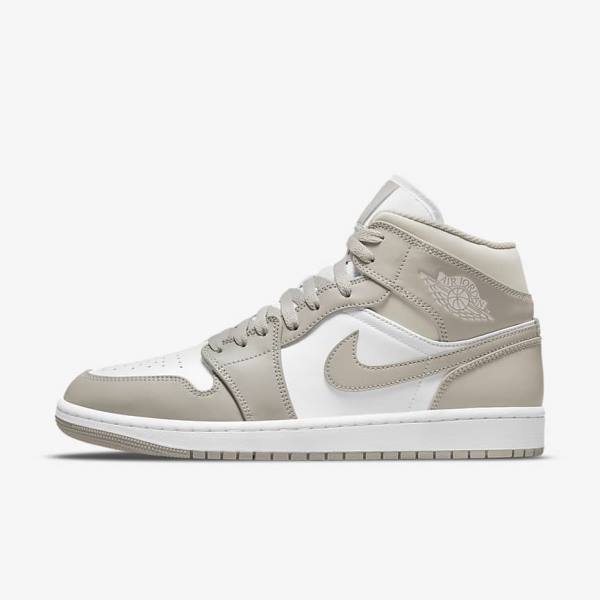 Nike Air Jordan 1 Mid Jordan Schoenen Heren Grijs Wit Lichtbeige | NK651CUE