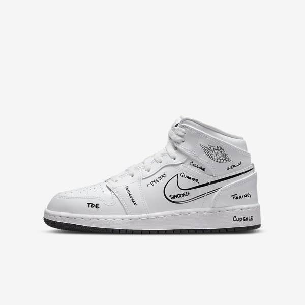 Nike Air Jordan 1 Mid Older Jordan Schoenen Kinderen Wit Zwart | NK396UZB