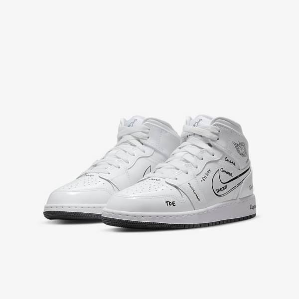 Nike Air Jordan 1 Mid Older Sneakers Kinderen Wit Zwart | NK075KYE