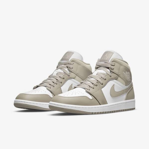 Nike Air Jordan 1 Mid Sneakers Heren Grijs Wit Lichtbeige | NK928FLI