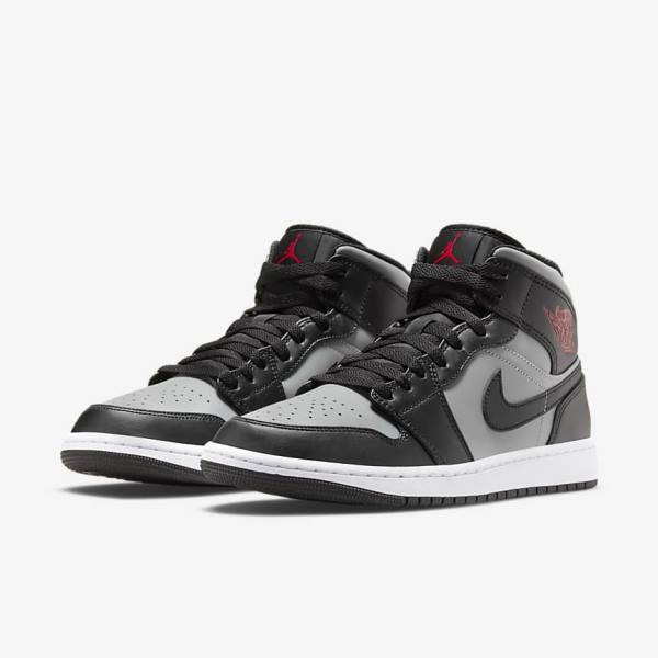 Nike Air Jordan 1 Mid Sneakers Heren Zwart Grijs Wit Rood | NK975NFM