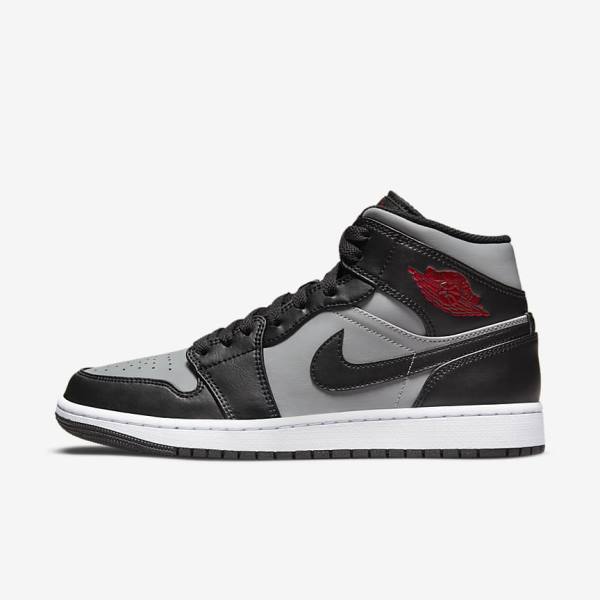 Nike Air Jordan 1 Mid Sneakers Heren Zwart Grijs Wit Rood | NK975NFM