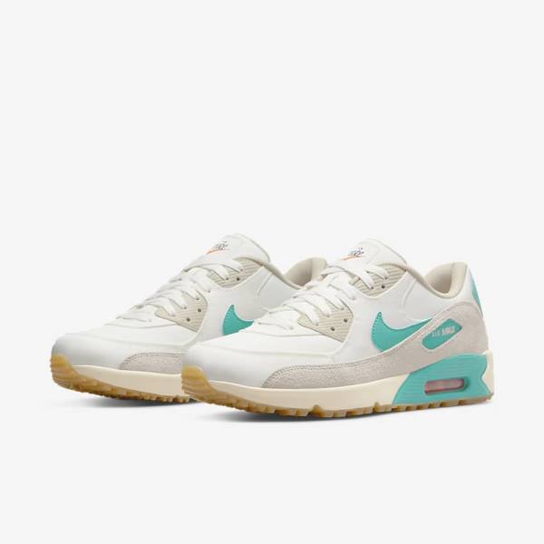 Nike Air Max 90 G Golfschoenen Dames Wit Lichtbruin Turquoise | NK134AQW