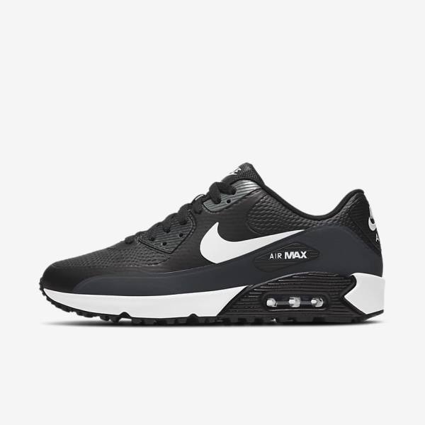 Nike Air Max 90 G Golfschoenen Dames Zwart Donkergrijs Wit | NK013ZYE