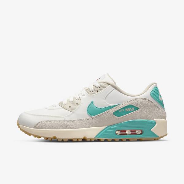 Nike Air Max 90 G Golfschoenen Heren Wit Lichtbruin Turquoise | NK067KVH