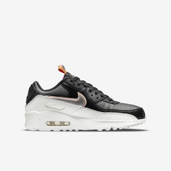 Nike Air Max 90 LTR SE Older Sneakers Kinderen Zwart Wit Metal Blauw Grijs | NK591DCM