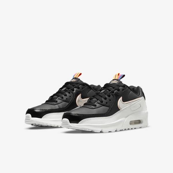 Nike Air Max 90 LTR SE Older Sneakers Kinderen Zwart Wit Metal Blauw Grijs | NK591DCM