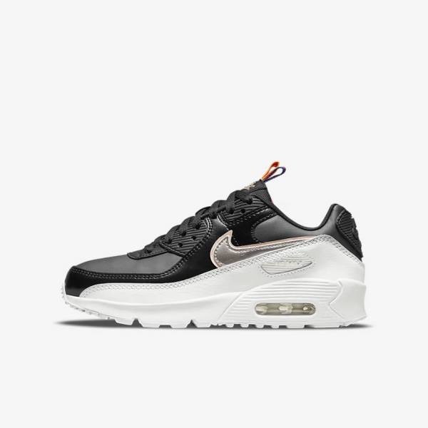 Nike Air Max 90 LTR SE Older Sneakers Kinderen Zwart Wit Metal Blauw Grijs | NK591DCM