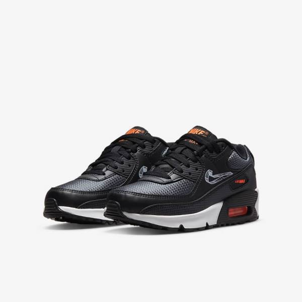 Nike Air Max 90 Older Sneakers Kinderen Zwart Oranje Grijs Wit | NK105QJL