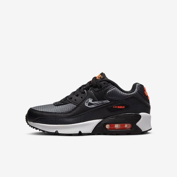 Nike Air Max 90 Older Sneakers Kinderen Zwart Oranje Grijs Wit | NK105QJL