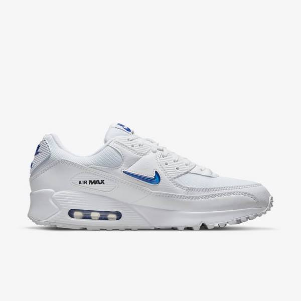 Nike Air Max 90 Sneakers Heren Wit Zwart Koningsblauw | NK851GMN