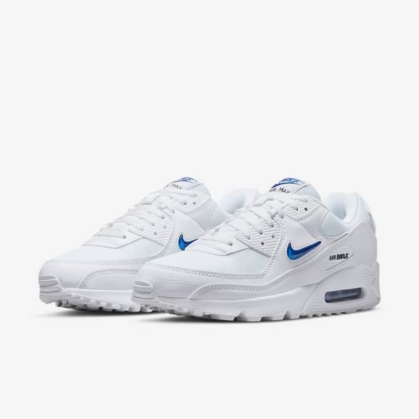 Nike Air Max 90 Sneakers Heren Wit Zwart Koningsblauw | NK851GMN