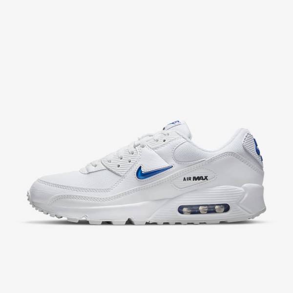 Nike Air Max 90 Sneakers Heren Wit Zwart Koningsblauw | NK851GMN