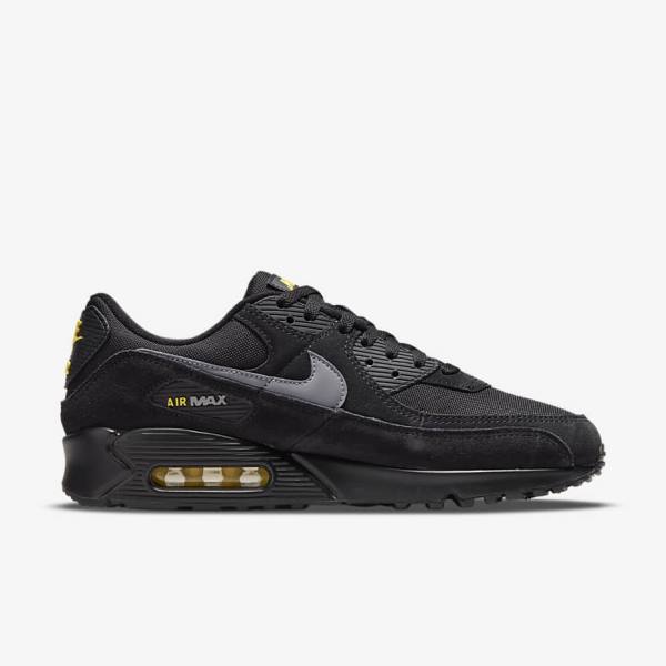 Nike Air Max 90 Sneakers Heren Zwart Geel Metal Grijs | NK582RAS