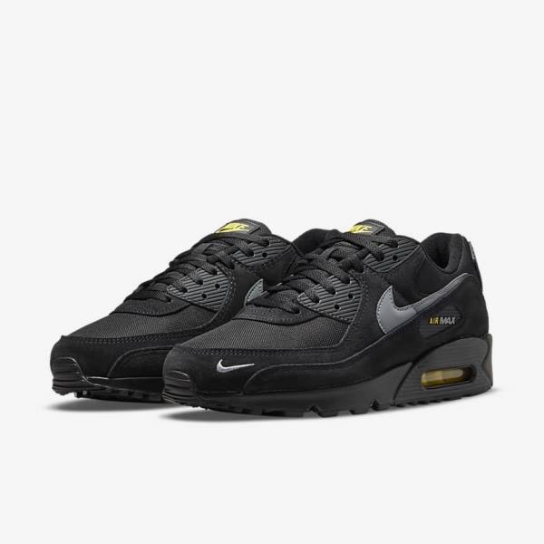 Nike Air Max 90 Sneakers Heren Zwart Geel Metal Grijs | NK582RAS