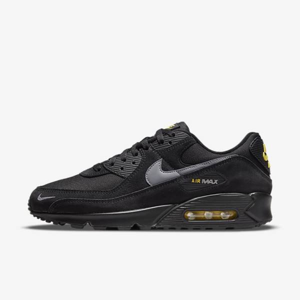 Nike Air Max 90 Sneakers Heren Zwart Geel Metal Grijs | NK582RAS