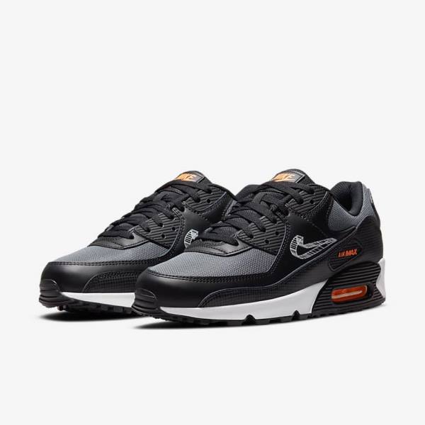 Nike Air Max 90 Sneakers Heren Zwart Oranje Grijs Wit | NK471SPX