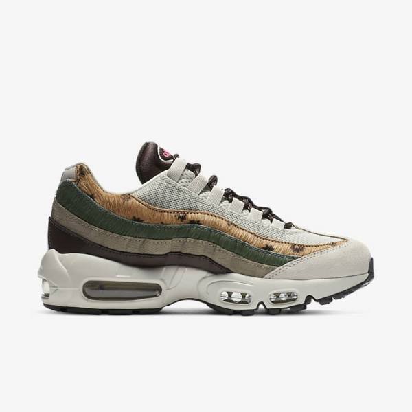 Nike Air Max 95 Premium Sneakers Dames Lichtbeige Bruin Olijfgroen Grijs Wit | NK372NLB