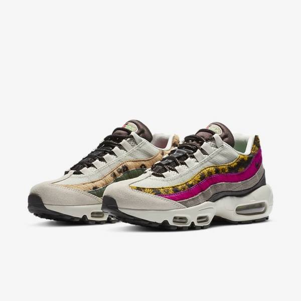 Nike Air Max 95 Premium Sneakers Dames Lichtbeige Bruin Olijfgroen Grijs Wit | NK372NLB