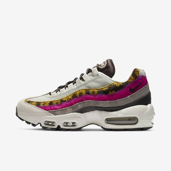 Nike Air Max 95 Premium Sneakers Dames Lichtbeige Bruin Olijfgroen Grijs Wit | NK372NLB