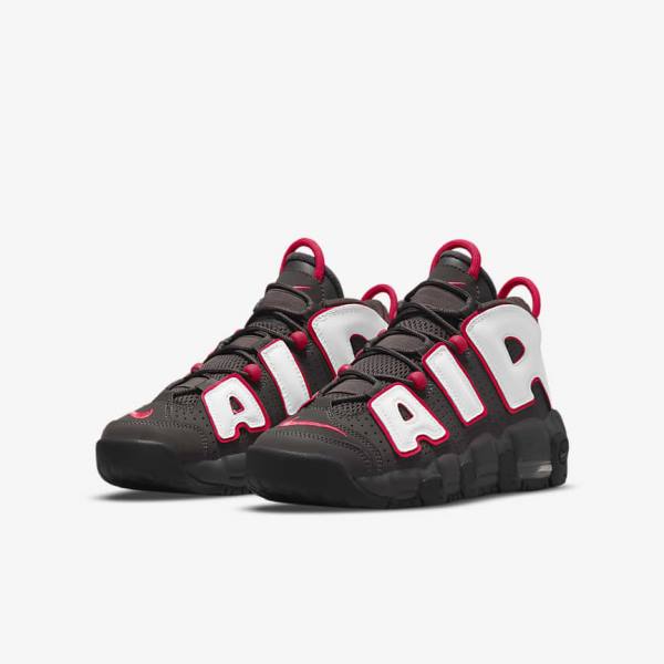 Nike Air More Uptempo Older Sneakers Kinderen Grijs Zwart Rood Wit | NK914NGD