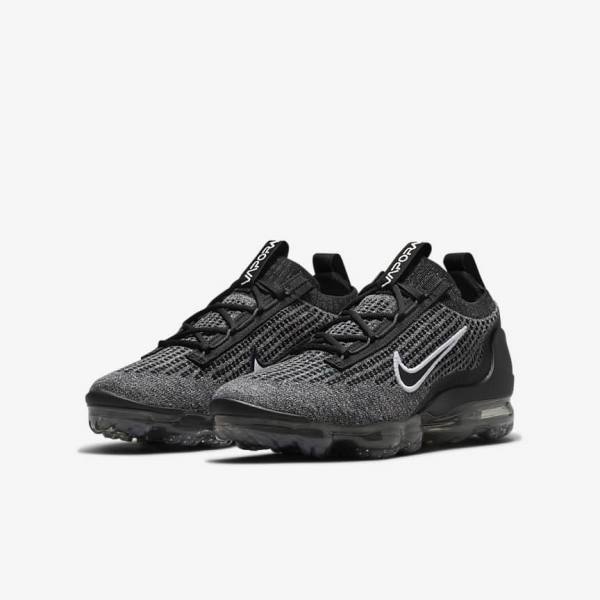 Nike Air VaporMax 2021 FK Older Sneakers Kinderen Zwart Wit Donkergrijs Zwart | NK148NCS