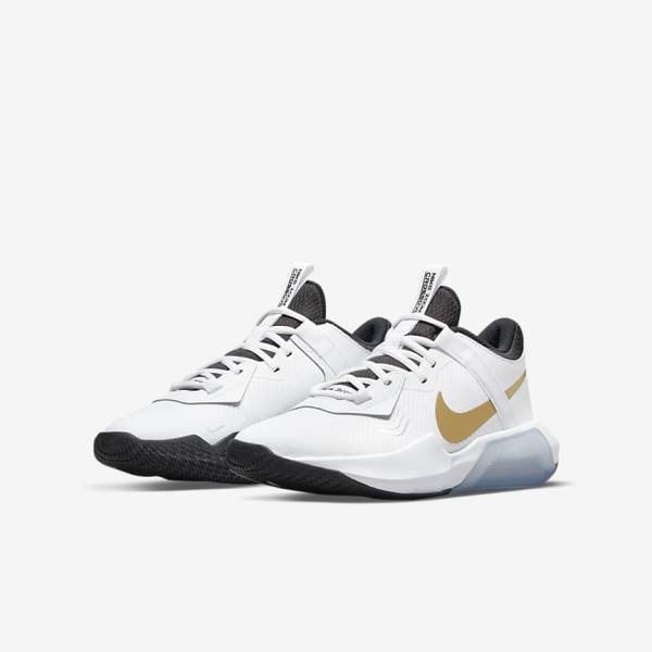 Nike Air Zoom Crossover Older Basketbalschoenen Kinderen Wit Zwart Metal Goud | NK106QRM