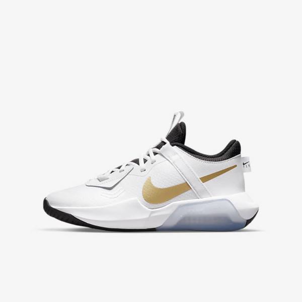 Nike Air Zoom Crossover Older Basketbalschoenen Kinderen Wit Zwart Metal Goud | NK106QRM