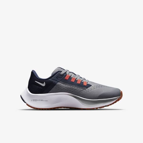 Nike Air Zoom Pegasus 38 Older Weg Hardloopschoenen Kinderen Grijs Donkerblauw Oranje Wit | NK940YUR