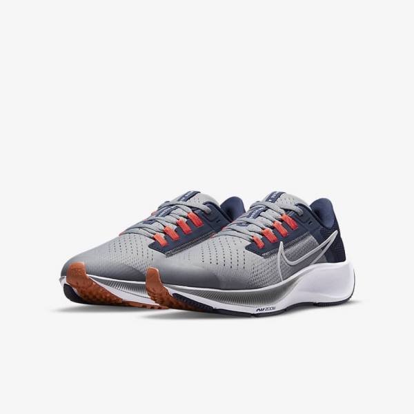 Nike Air Zoom Pegasus 38 Older Weg Hardloopschoenen Kinderen Grijs Donkerblauw Oranje Wit | NK940YUR