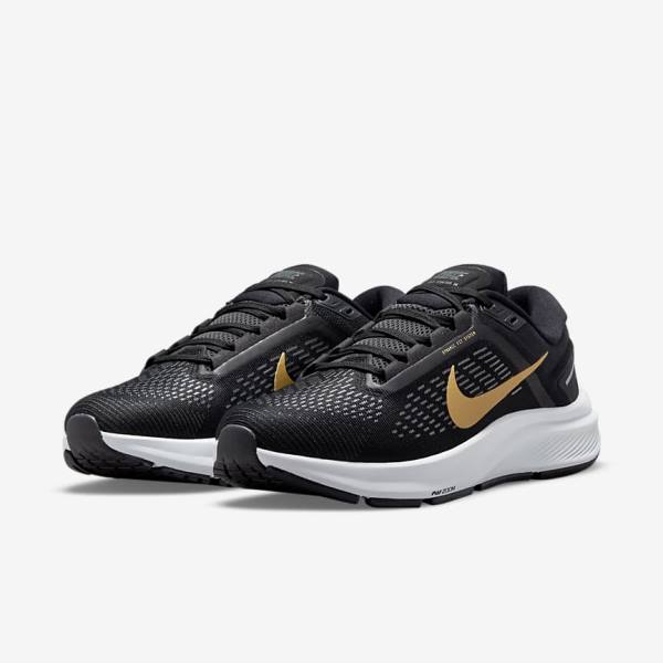 Nike Air Zoom Structure 24 Weg Hardloopschoenen Dames Zwart Donkergrijs Metal Goud | NK307VSY