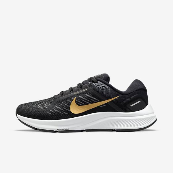 Nike Air Zoom Structure 24 Weg Hardloopschoenen Dames Zwart Donkergrijs Metal Goud | NK307VSY