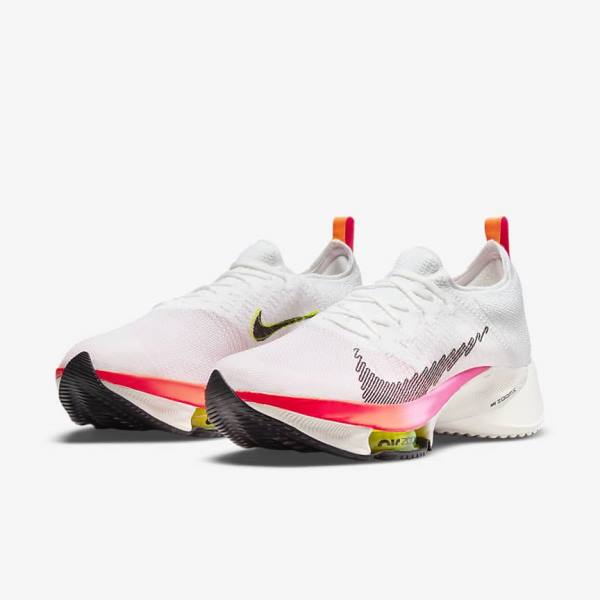 Nike Air Zoom Tempo NEXT% Flyknit Weg Hardloopschoenen Heren Wit Koraal Roze Zwart | NK284HML