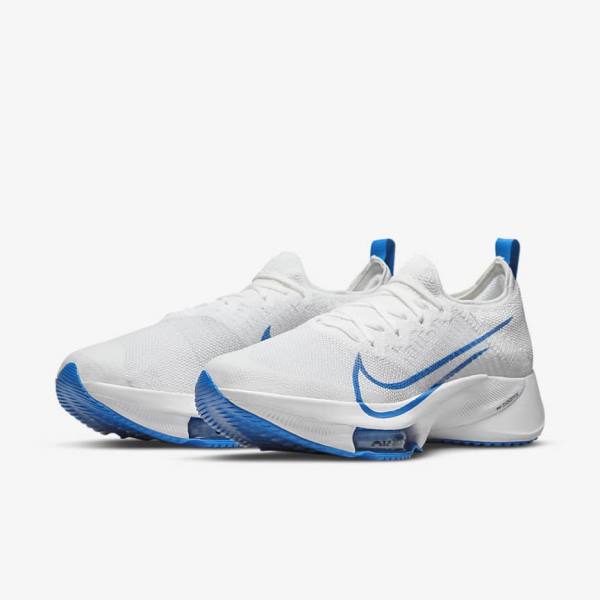 Nike Air Zoom Tempo NEXT% Weg Hardloopschoenen Heren Wit Platina Zwart Blauw | NK526YCR