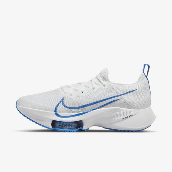 Nike Air Zoom Tempo NEXT% Weg Hardloopschoenen Heren Wit Platina Zwart Blauw | NK526YCR