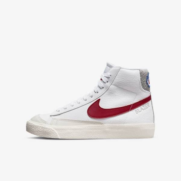 Nike Blazer Mid 77 Older Sneakers Kinderen Wit Lichtgrijs Rood | NK625KEN