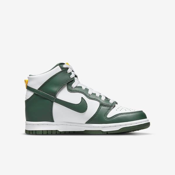 Nike Dunk High Older Basketbalschoenen Kinderen Groen Goud Wit | NK672YSP