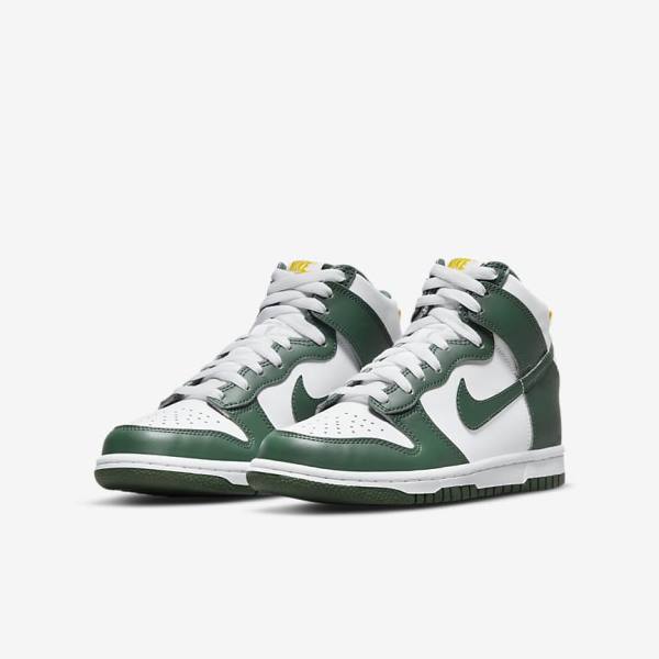 Nike Dunk High Older Basketbalschoenen Kinderen Groen Goud Wit | NK672YSP