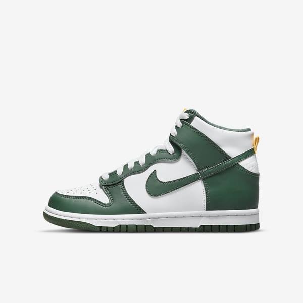 Nike Dunk High Older Basketbalschoenen Kinderen Groen Goud Wit | NK672YSP