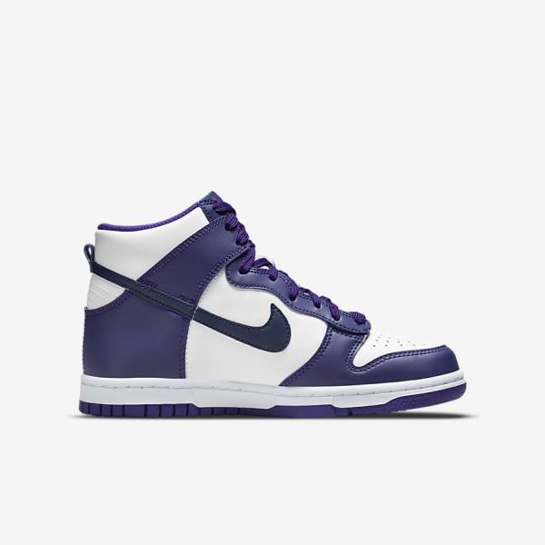 Nike Dunk High Older Sneakers Kinderen Wit Paars Donkerblauw | NK458UVZ