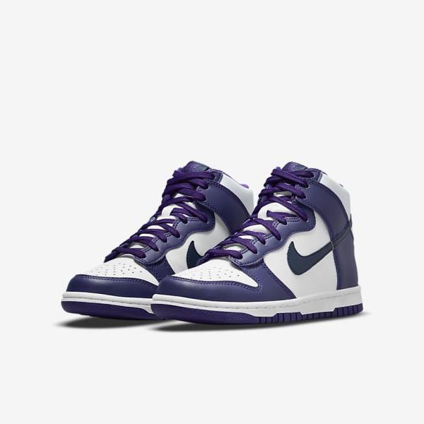 Nike Dunk High Older Sneakers Kinderen Wit Paars Donkerblauw | NK458UVZ