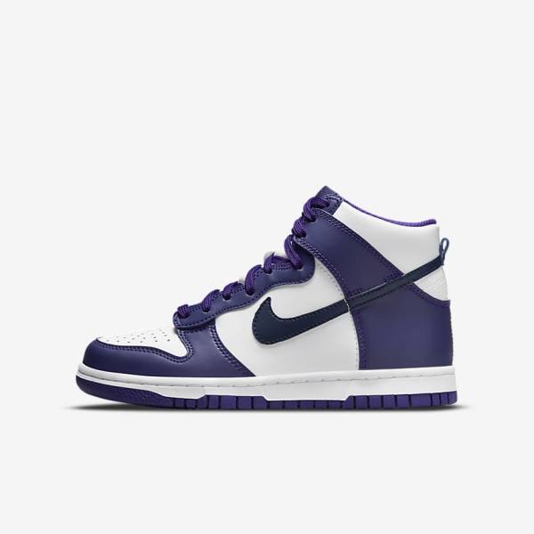 Nike Dunk High Older Sneakers Kinderen Wit Paars Donkerblauw | NK458UVZ