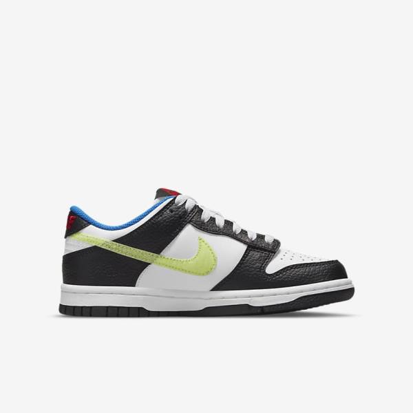 Nike Dunk Low Older Sneakers Kinderen Wit Zwart Blauw Lichtcitroen | NK402XZY