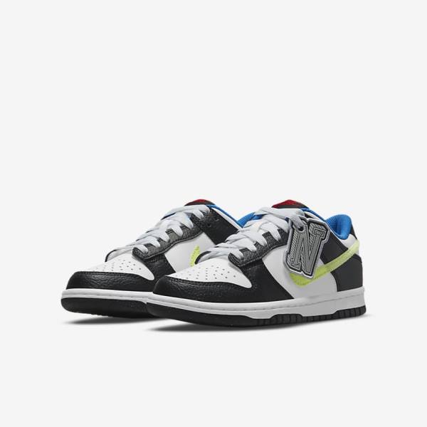 Nike Dunk Low Older Sneakers Kinderen Wit Zwart Blauw Lichtcitroen | NK402XZY