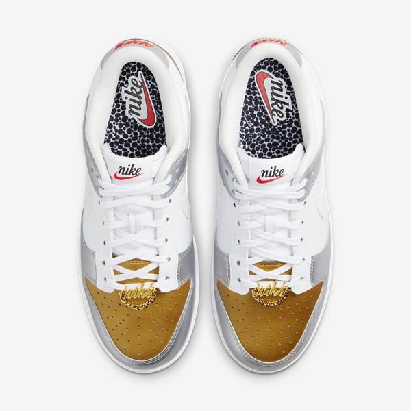 Nike Dunk Low SE Sneakers Dames Goud Zilver Rood Wit | NK648WXA