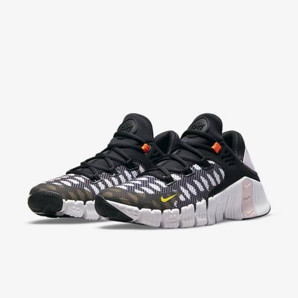 Nike Free Metcon 4 Fitness Schoenen Dames Zwart Wit Blauw Geel | NK198ZQN