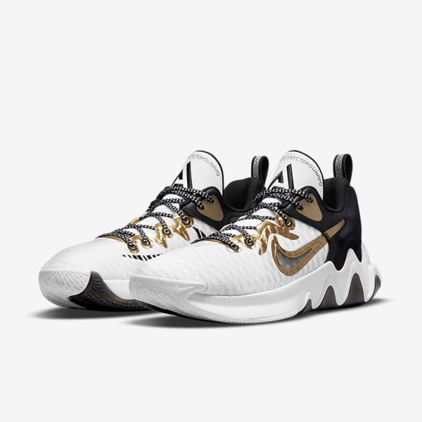 Nike Giannis Immortality Basketbalschoenen Heren Wit Zwart Metal Goud | NK072MEY