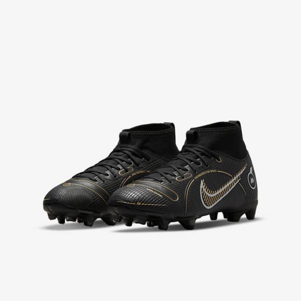 Nike Jr. Mercurial Superfly 8 Academy MG Older Multi-Ground Voetbalschoenen Kinderen Zwart Metal Zilver Grijs Metal Goud | NK142XLF